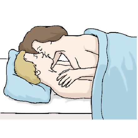 Zeichnung von zwei Personen, die im Bett aufeinander liegen