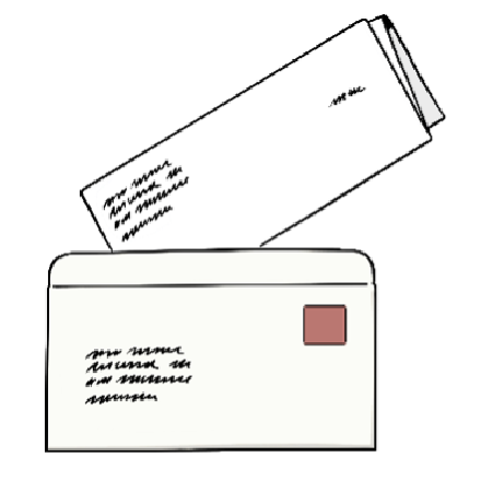 Zeichnung eines Briefumschlags, in den ein Brief eingefügt wird.
